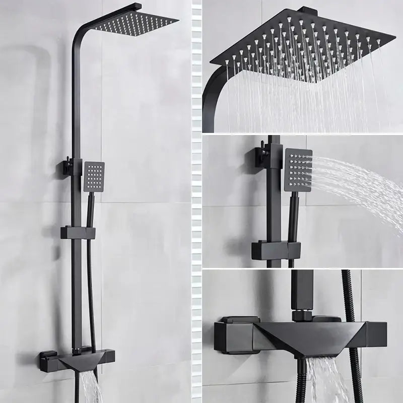 Modern matte black thermostatic shower faucet system for bathroom