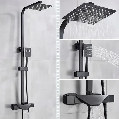 Modern matte black thermostatic shower faucet system for bathroom