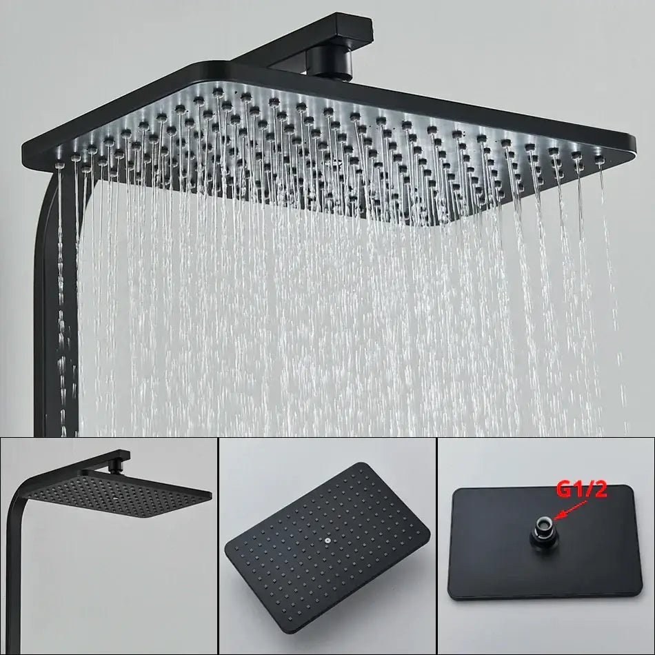 Modern matte black thermostatic shower faucet system for bathroom