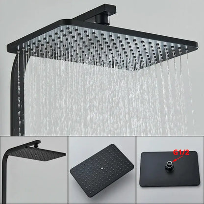 Modern matte black thermostatic shower faucet system for bathroom