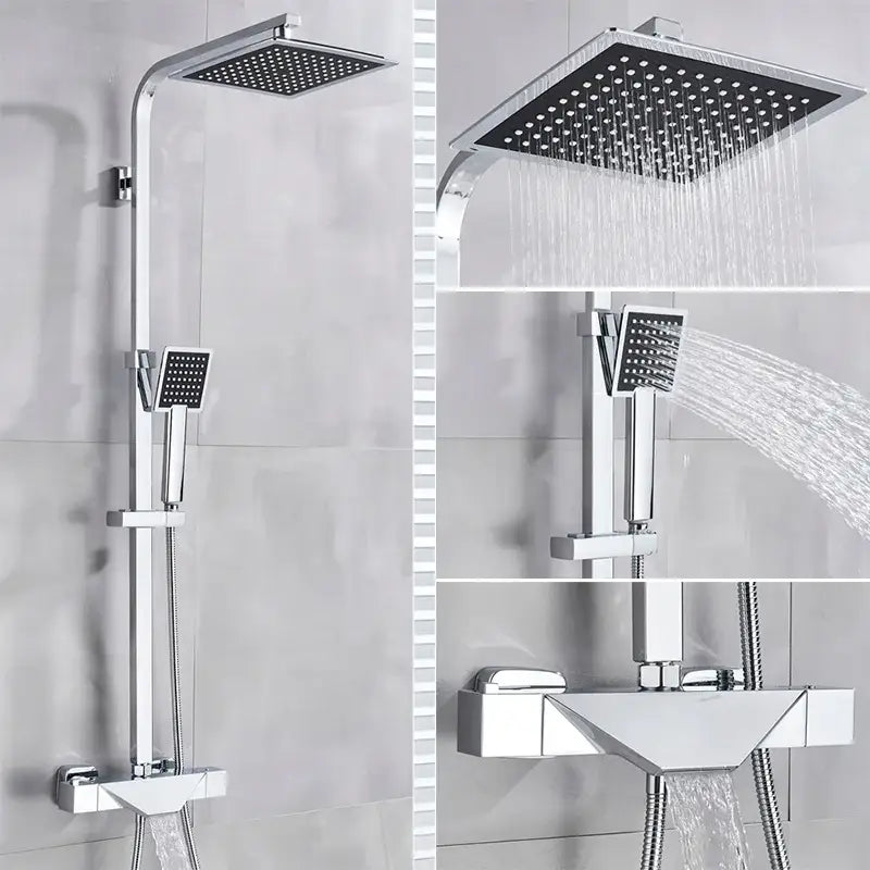 Modern matte black thermostatic shower faucet system for bathroom