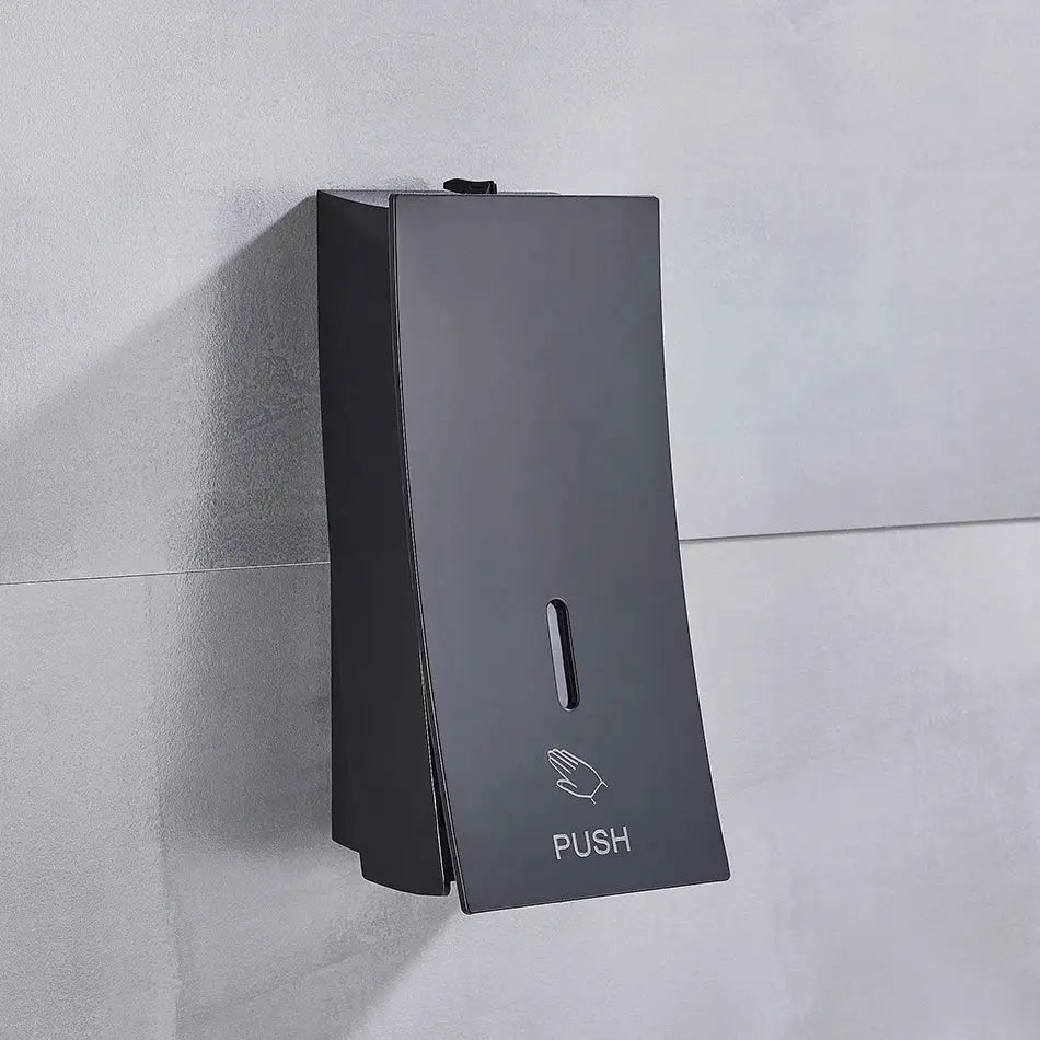 Modern matte black wall-mounted soap dispenser kitchen push label