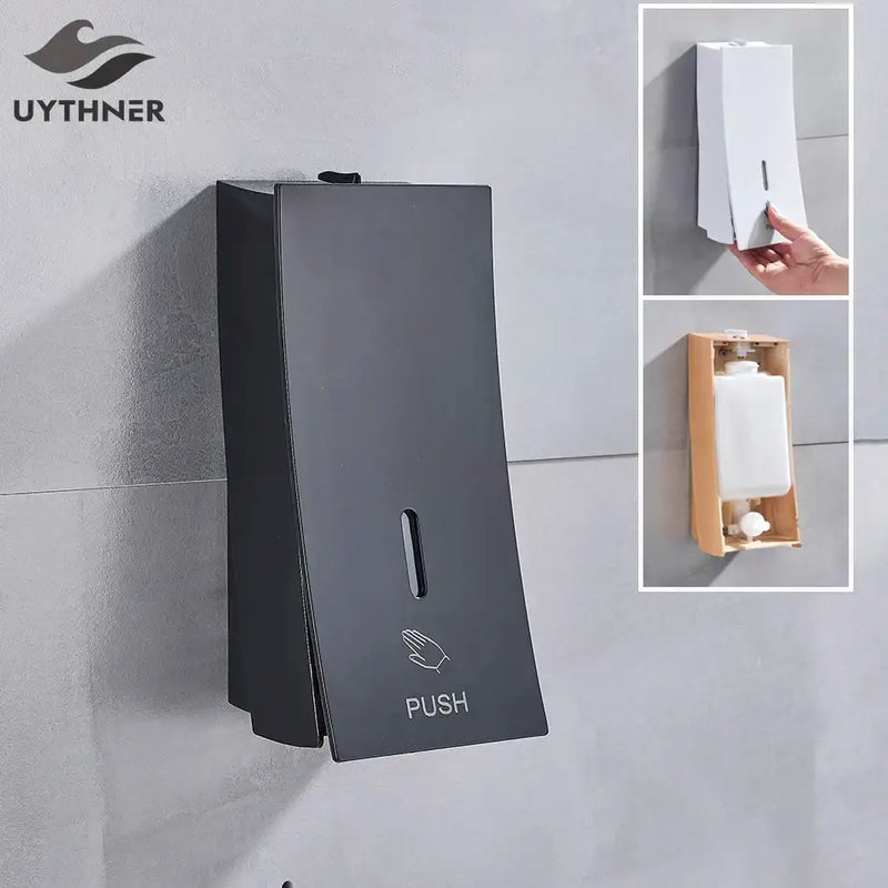 Modern matte black wall-mounted soap dispenser kitchen push label