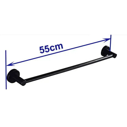 Modern matte black wall mounted towel bar with wood accents bathroom
