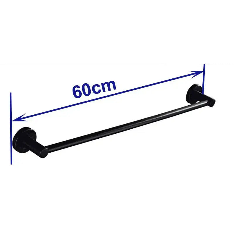 Modern matte black wall mounted towel bar with wood accents bathroom
