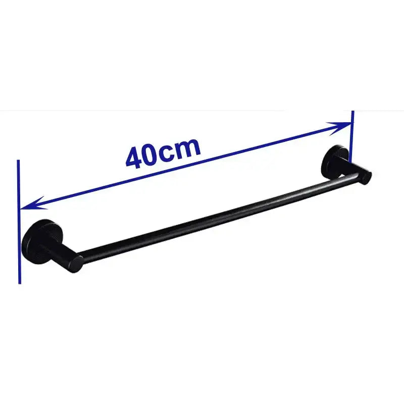 Modern matte black wall mounted towel bar with wood accents bathroom