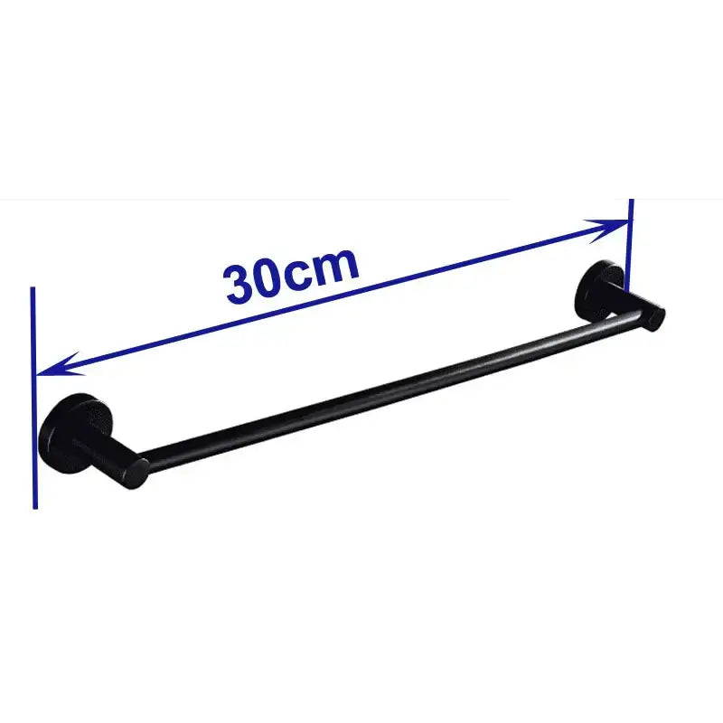 Modern matte black wall mounted towel bar with wood accents bathroom