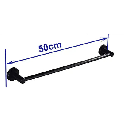 Modern matte black wall mounted towel bar with wood accents bathroom