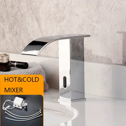 Modern matte black waterfall automatic sensor water mixer bathroom faucet