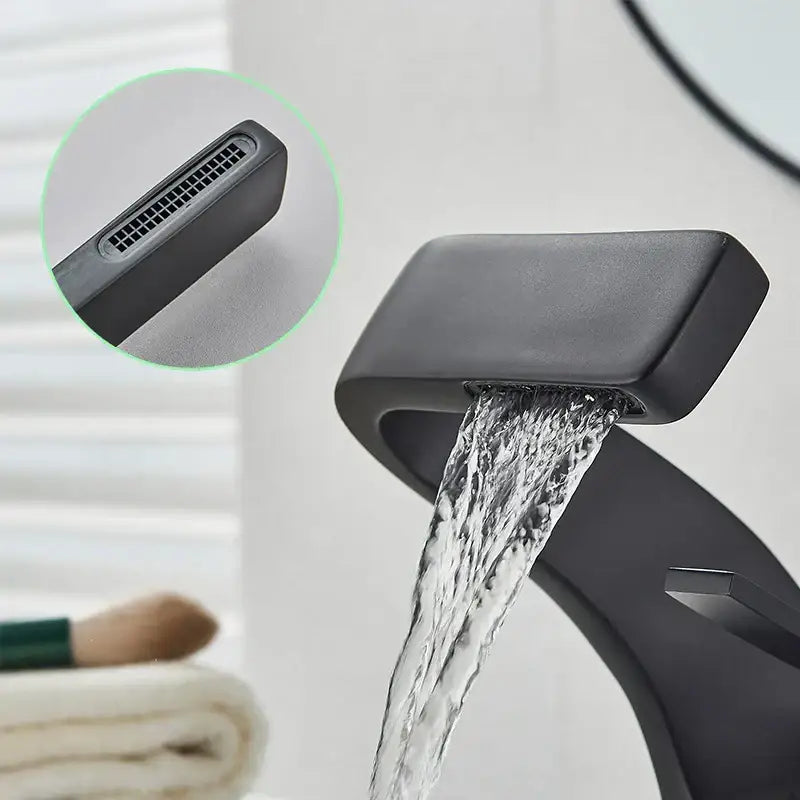 Modern matte black waterfall basin faucet bathroom mixer