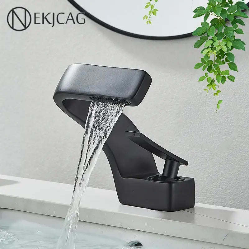 Modern matte black waterfall basin faucet bathroom mixer