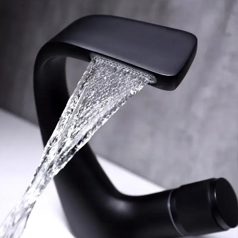 Modern matte black waterfall basin faucet bathroom sink tap
