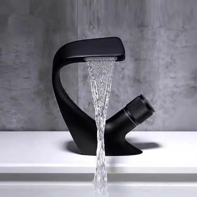 Modern matte black waterfall basin faucet bathroom sink tap