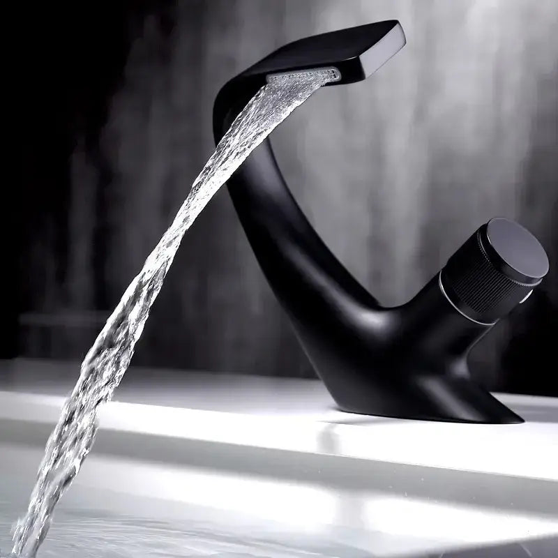 Modern matte black waterfall basin faucet bathroom sink tap