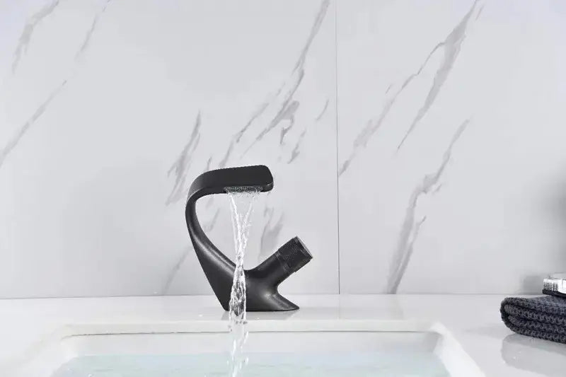 Modern matte black waterfall basin faucet bathroom sink tap