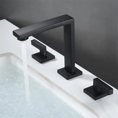 Modern matte black waterfall basin faucet bathroom three handle square