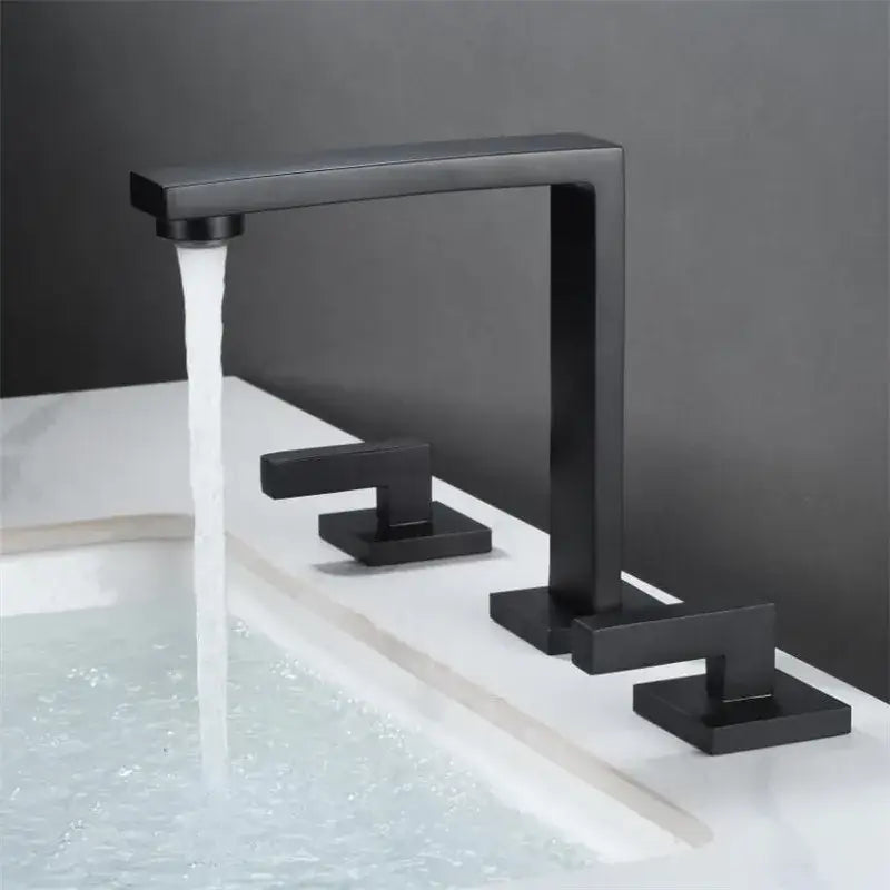 Modern matte black waterfall basin faucet bathroom three handle square