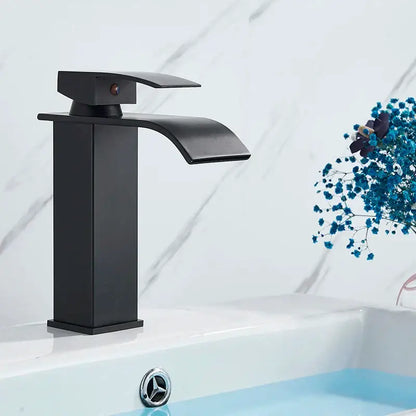Modern matte black waterfall basin faucet mixer tap bathroom vessel sink