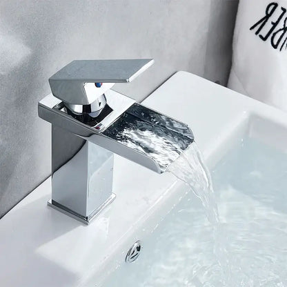 Modern matte black waterfall basin faucet mixer tap bathroom vessel sink