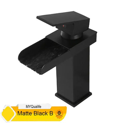 Modern matte black waterfall basin faucet mixer tap bathroom vessel sink