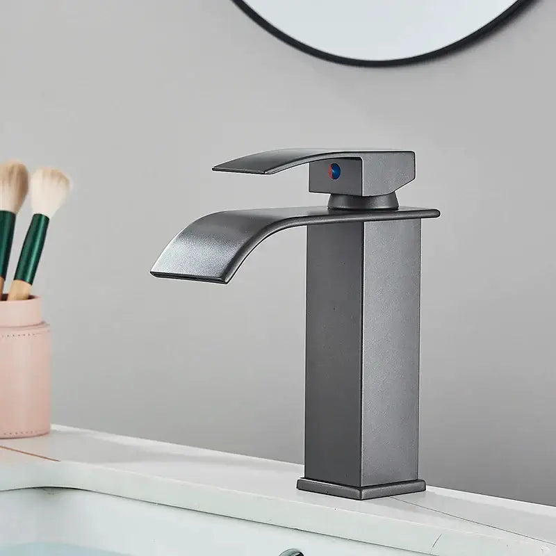 Modern matte black waterfall basin faucet mixer tap bathroom vessel sink