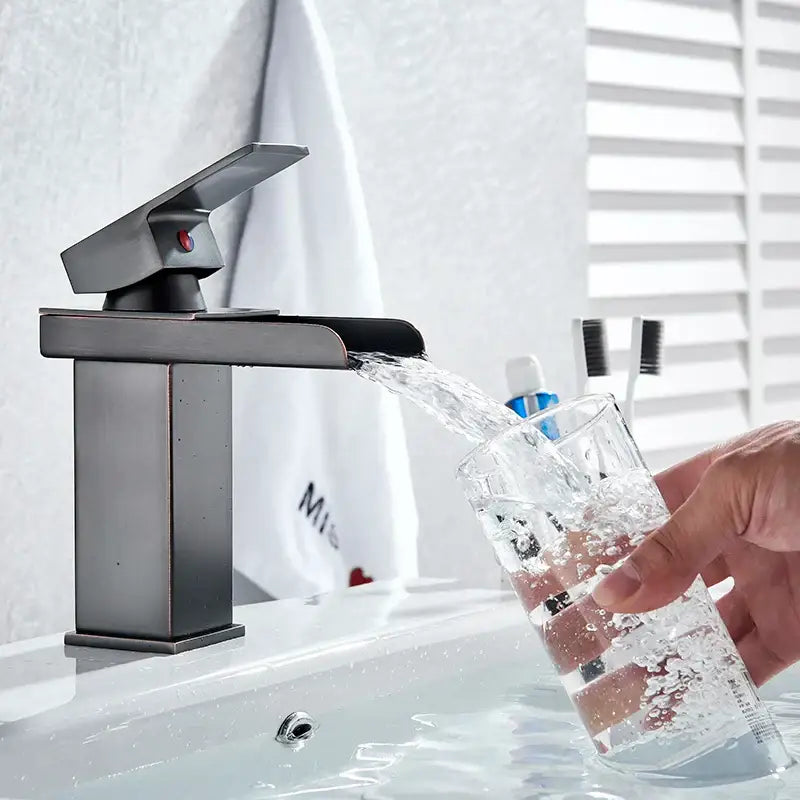 Modern matte black waterfall basin faucet mixer tap bathroom vessel sink