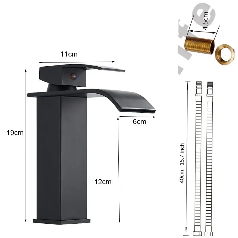 Modern matte black waterfall basin faucet mixer tap bathroom vessel sink