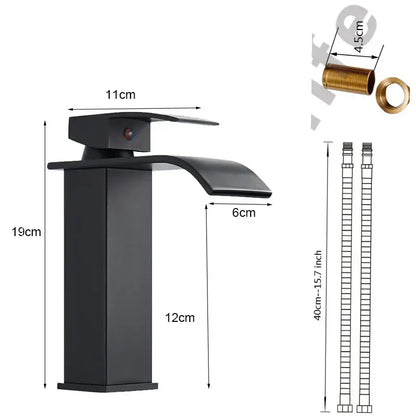 Modern matte black waterfall basin faucet mixer tap bathroom vessel sink