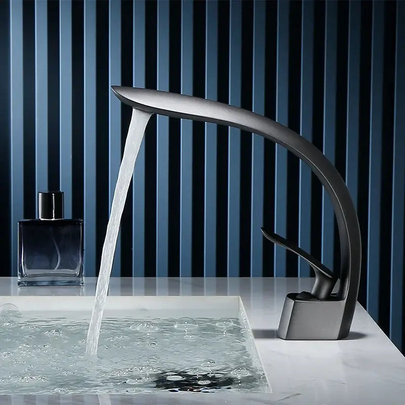 Modern matte black waterfall basin faucet single handle mixer bathroom