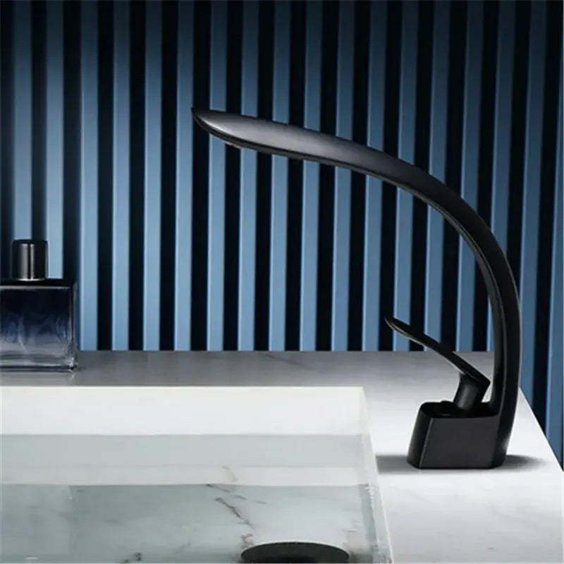 Modern matte black waterfall basin faucet single handle mixer bathroom