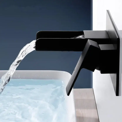 Modern matte black waterfall basin mixer tap bathroom wall mounted