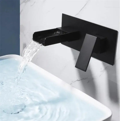 Modern matte black waterfall basin mixer tap bathroom wall mounted