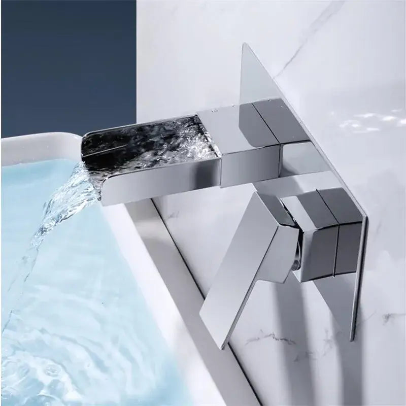 Modern matte black waterfall basin mixer tap bathroom wall mounted