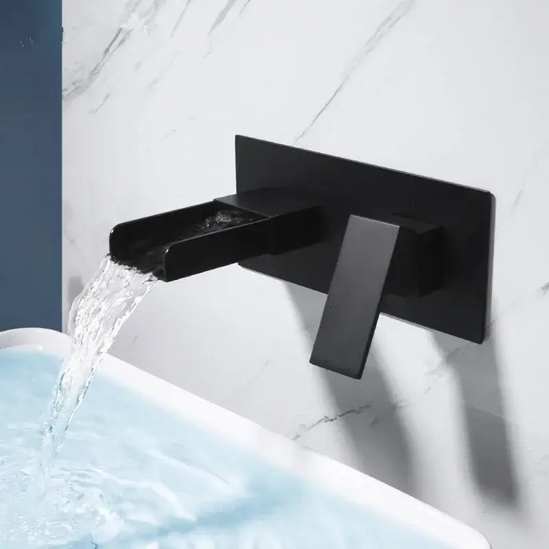 Modern matte black waterfall basin mixer tap bathroom wall mounted