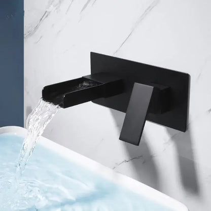 Modern matte black waterfall basin mixer tap bathroom wall mounted