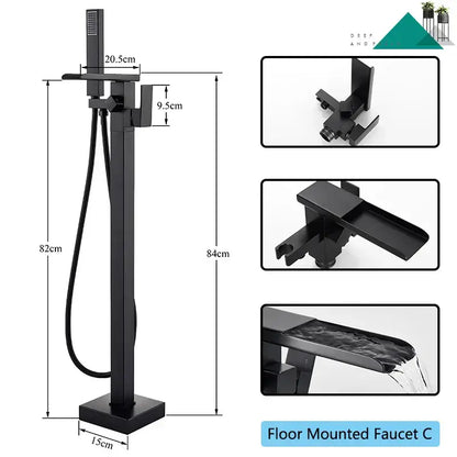 Modern matte black waterfall bathtub faucet with handheld shower bathroom