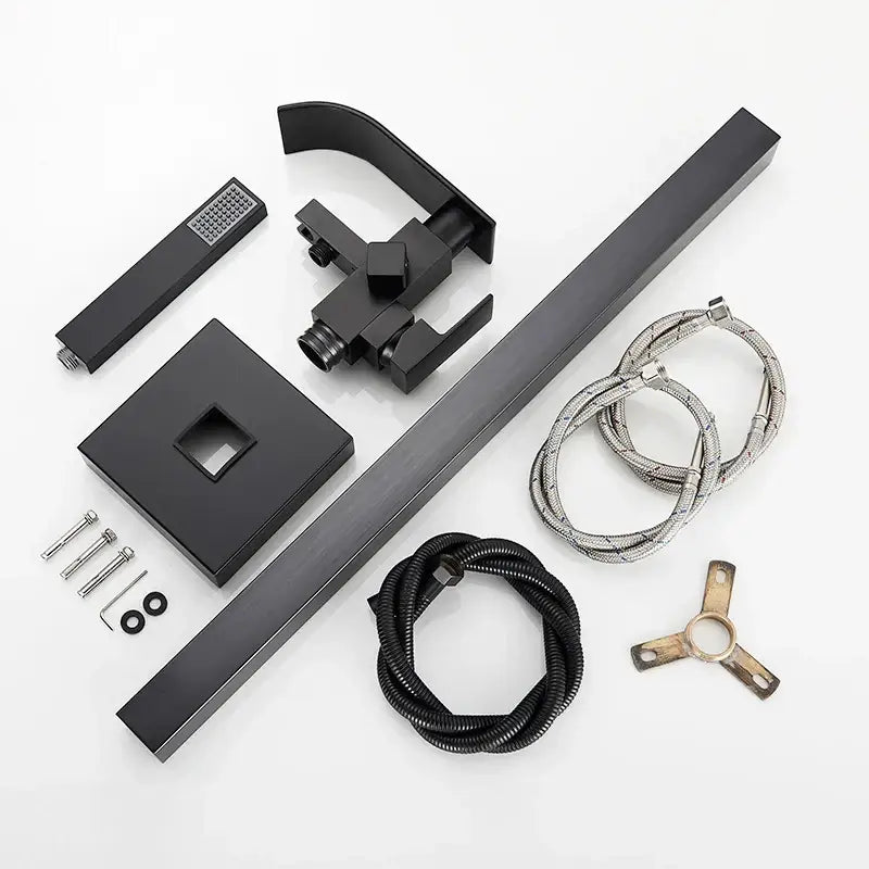 Modern matte black waterfall bathtub faucet with handheld shower bathroom