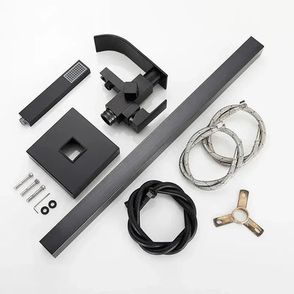 Modern matte black waterfall bathtub faucet with handheld shower bathroom