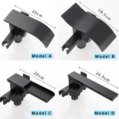Modern matte black waterfall bathtub faucet with handheld shower bathroom