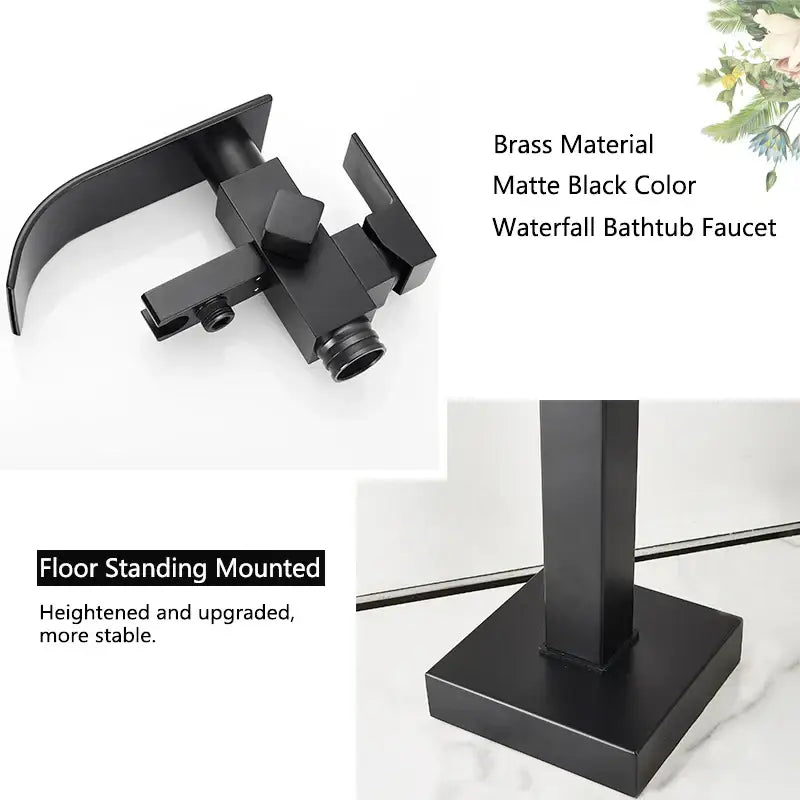 Modern matte black waterfall bathtub faucet with handheld shower bathroom