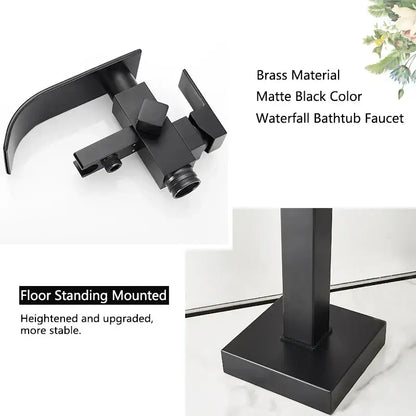 Modern matte black waterfall bathtub faucet with handheld shower bathroom