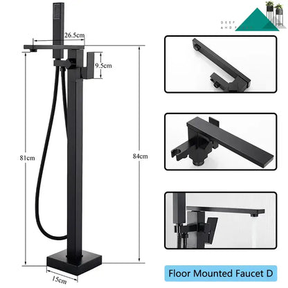 Modern matte black waterfall bathtub faucet with handheld shower bathroom