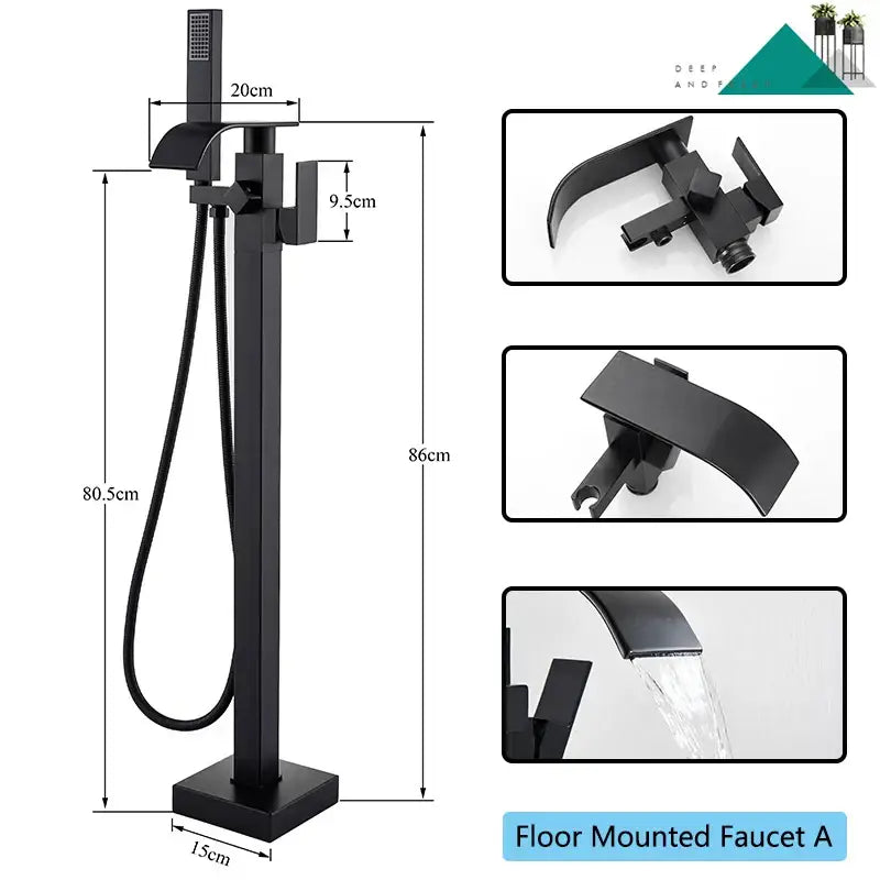 Modern matte black waterfall bathtub faucet with handheld shower bathroom