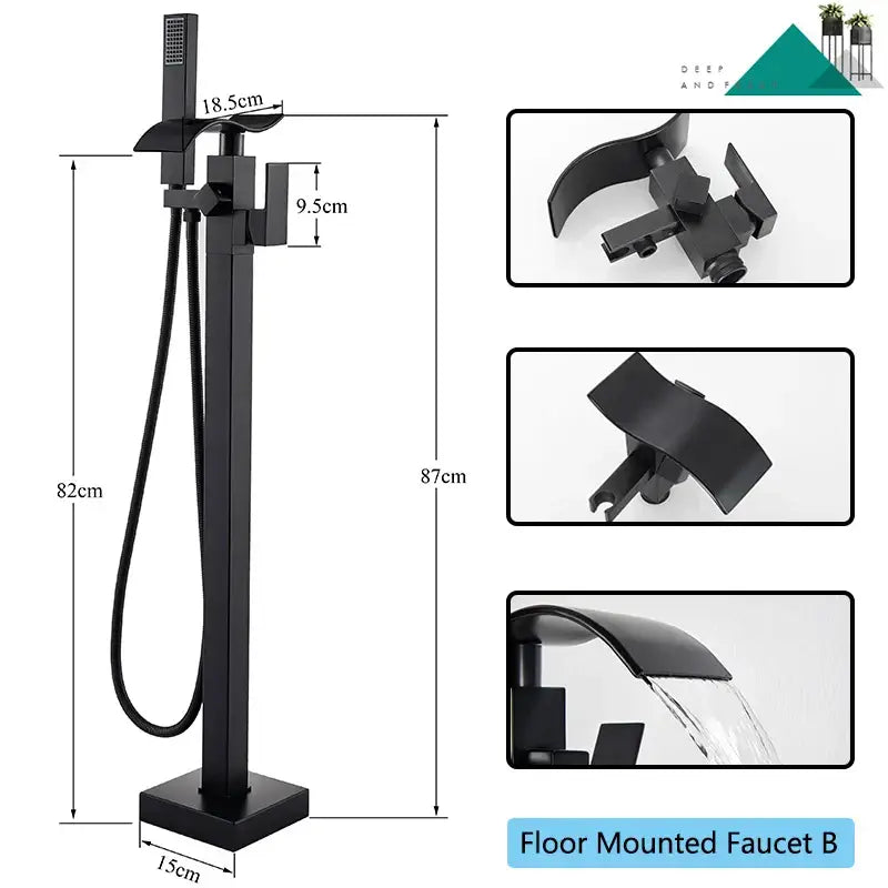 Modern matte black waterfall bathtub faucet with handheld shower bathroom