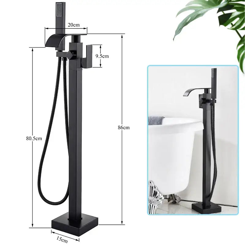 Modern matte black waterfall bathtub faucet with handheld shower bathroom