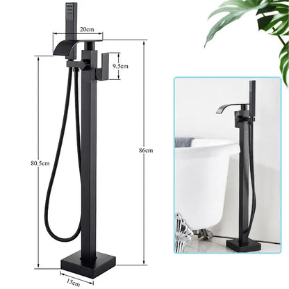 Modern matte black waterfall bathtub faucet with handheld shower bathroom