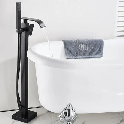 Modern matte black waterfall bathtub faucet with handheld shower bathroom