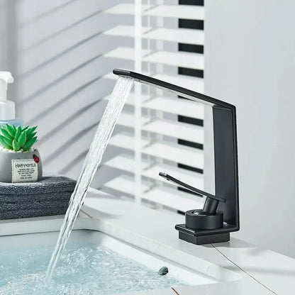 Modern matte black waterfall basin faucet bathroom mixer