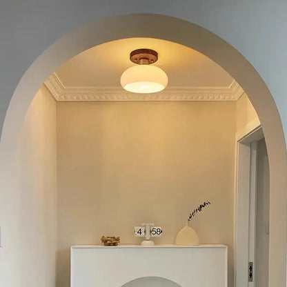 Modern matte dome ceiling lamp with led wood canopy living room