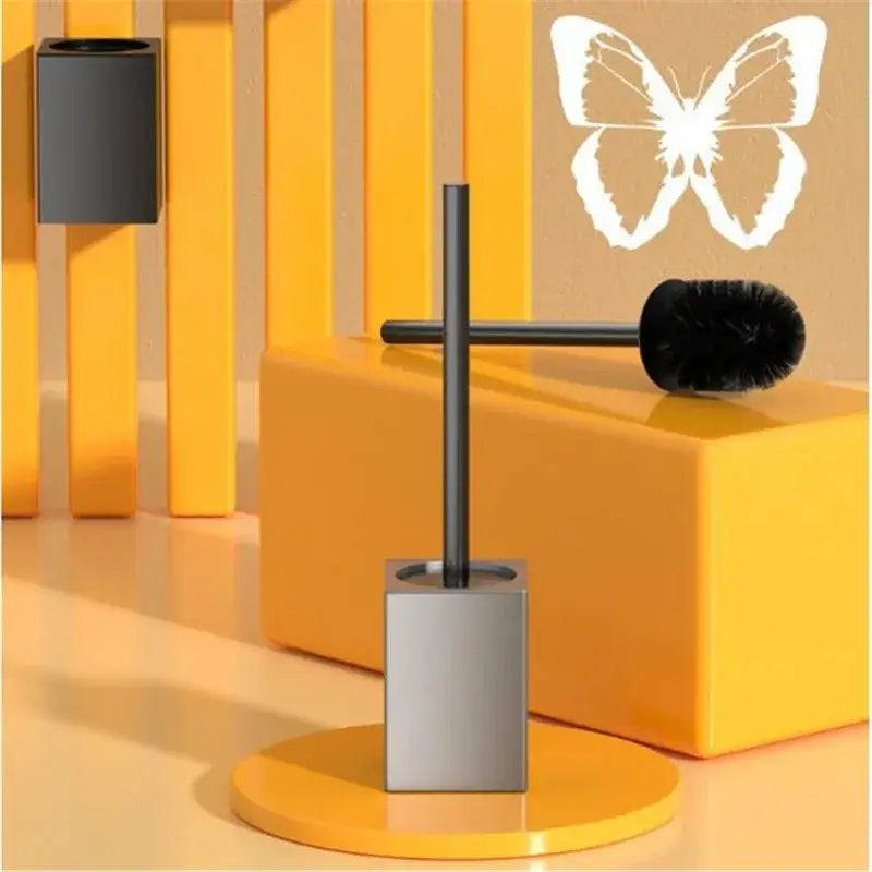 Modern matte gray and black metal toilet brush holder set bathroom